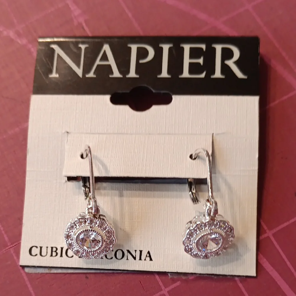 Napier Silver Dangle Earrings with Cubic Zirconia - Picture 1 of 2